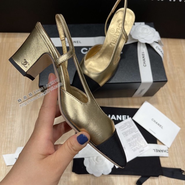 Chanel專櫃經典款女士涼鞋 香奈兒時尚sling back涼鞋平跟鞋6.5cm中跟鞋 dx2558